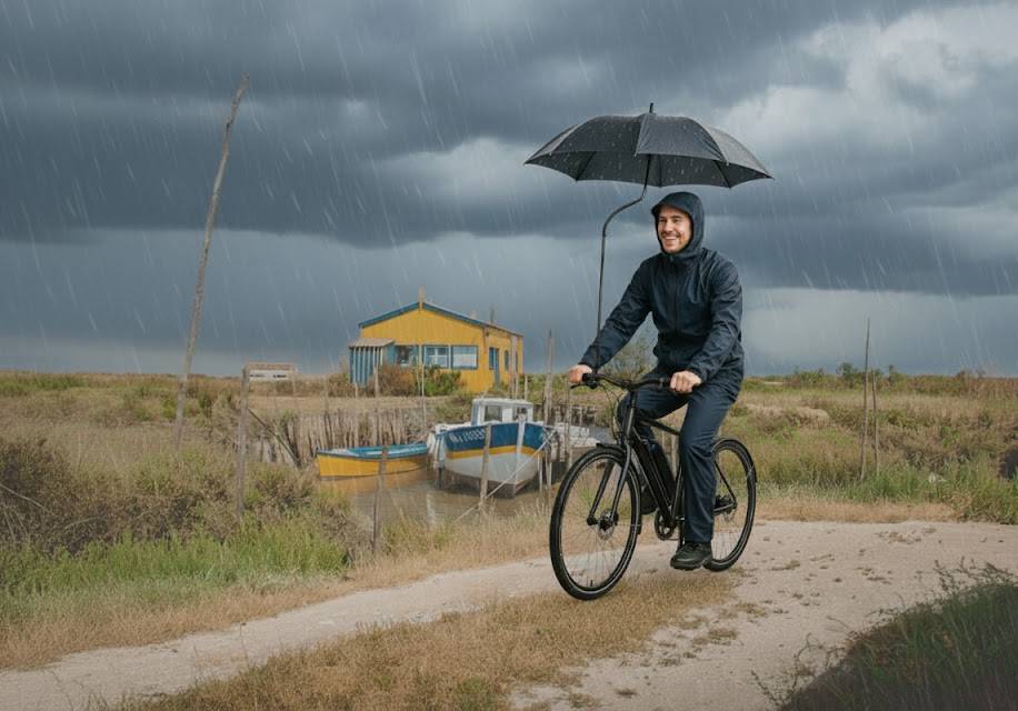 Oléron sous la pluie à vélo